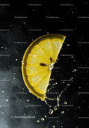 Fresh Lemon Slice Splashing in Water on Black