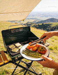 Grilling Asparagus and Halloumi Cheese Outdoors