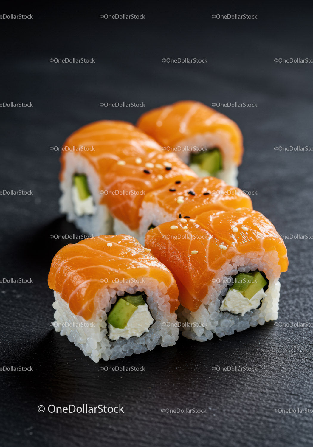 Fresh Salmon Sushi Rolls with Cream Cheese and Avocado