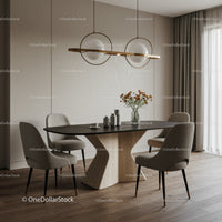 Elegant Modern Dining Room with Wooden Table and Pendant Lights