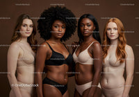 Diverse women modeling lingerie in neutral tones