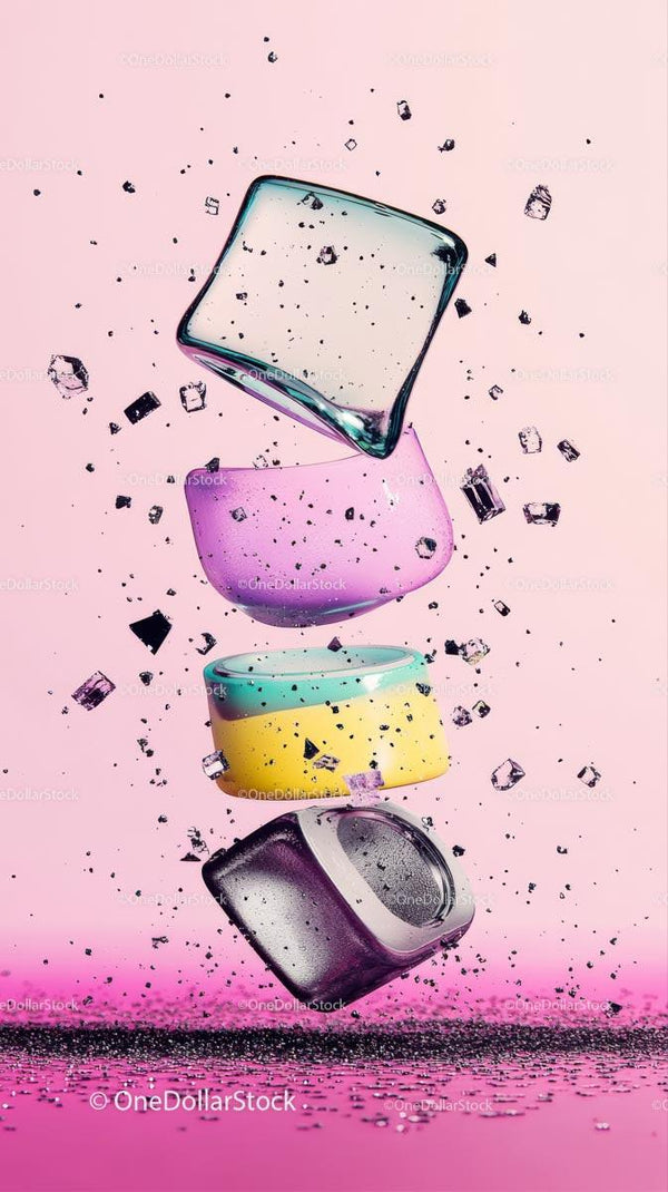 Colorful Ice Cubes Falling in a Vibrant Pastel Background