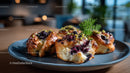 Blueberry Scones with Berry Topping and Fresh Herbs on Plate