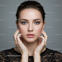 Close-up Portrait of a Young Woman with Blue Eyes and Natural Makeup
