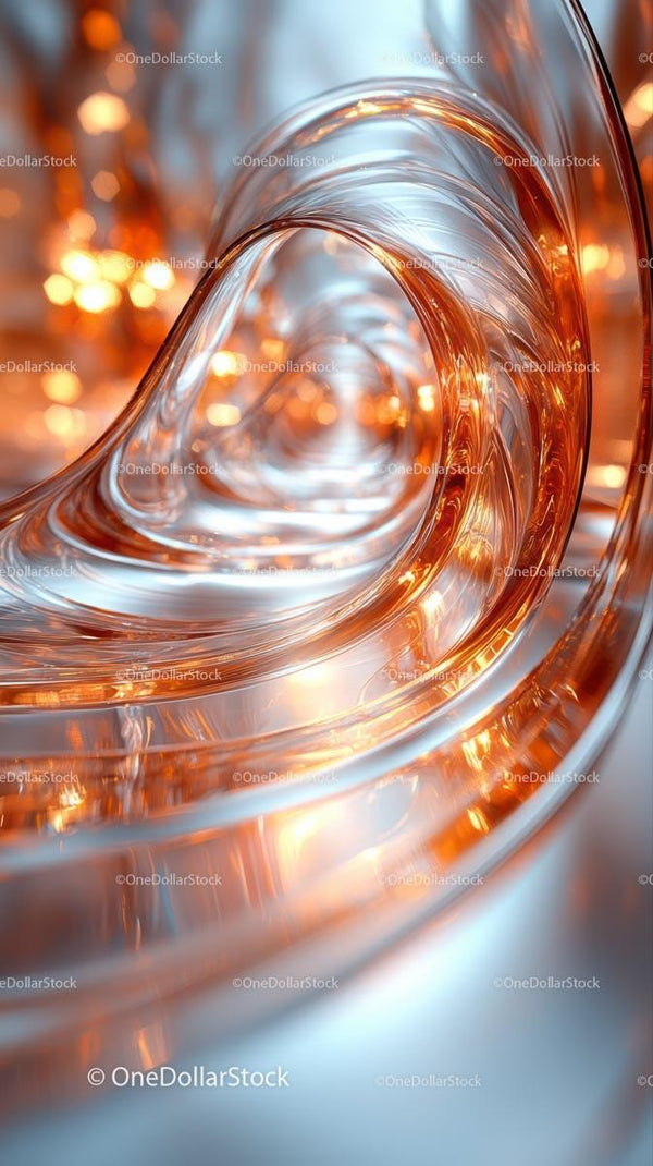 Elegant Swirling Glass Art with Orange and Silver Tones