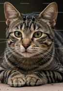 Close up of relaxed tabby cat with green eyes