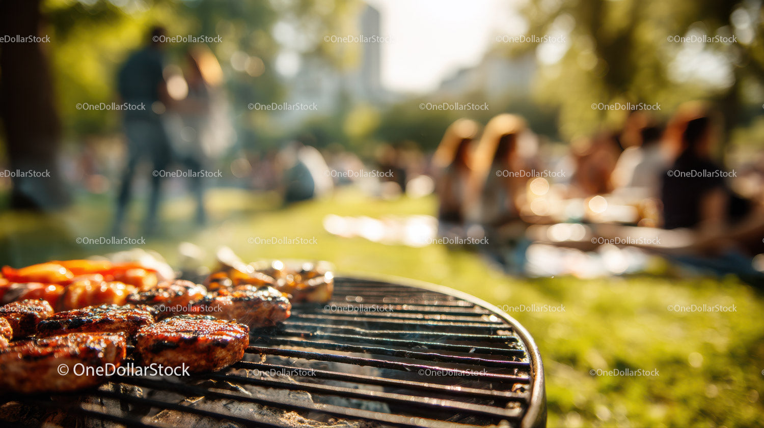 Outdoor Barbecue with Grilled Sausages in a Park Setting