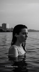 Serene Woman in Water with Reflective Calm Atmosphere