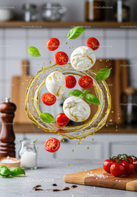 Fresh mozzarella with cherry tomatoes and basil leaves
