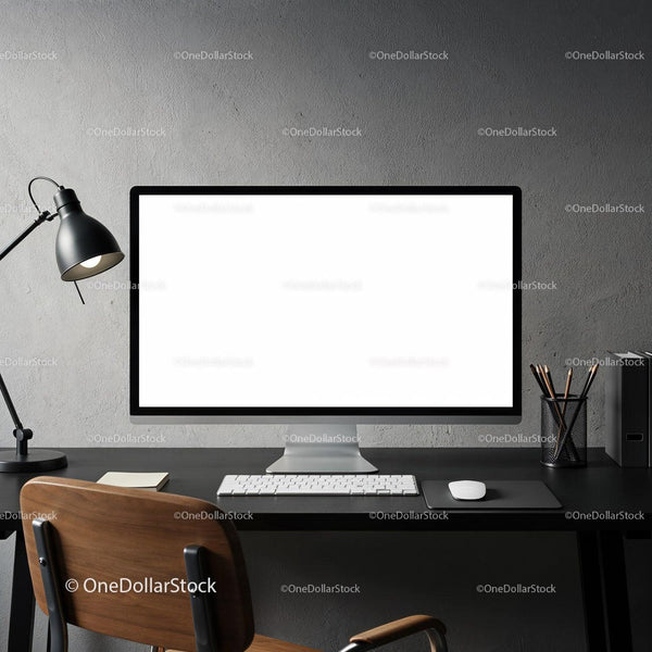 Minimalist home office workspace with sleek computer setup JPG Mockup Image