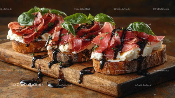 Bruschetta z mozzarellą i pomidorami z bazylią i balsamicznym sosem