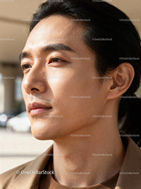 Thoughtful young man looking into distance with calm expression