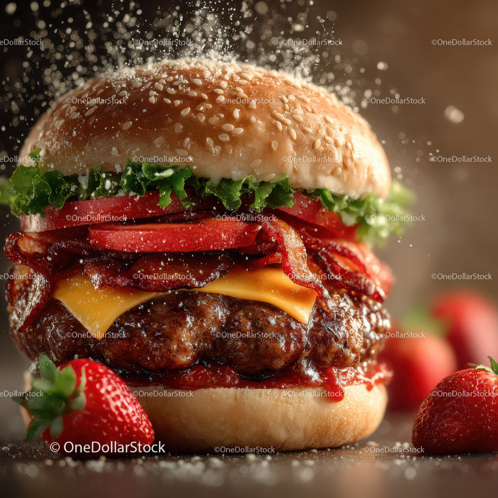 Gourmet Cheeseburger with Bacon Lettuce Tomato and Cheese