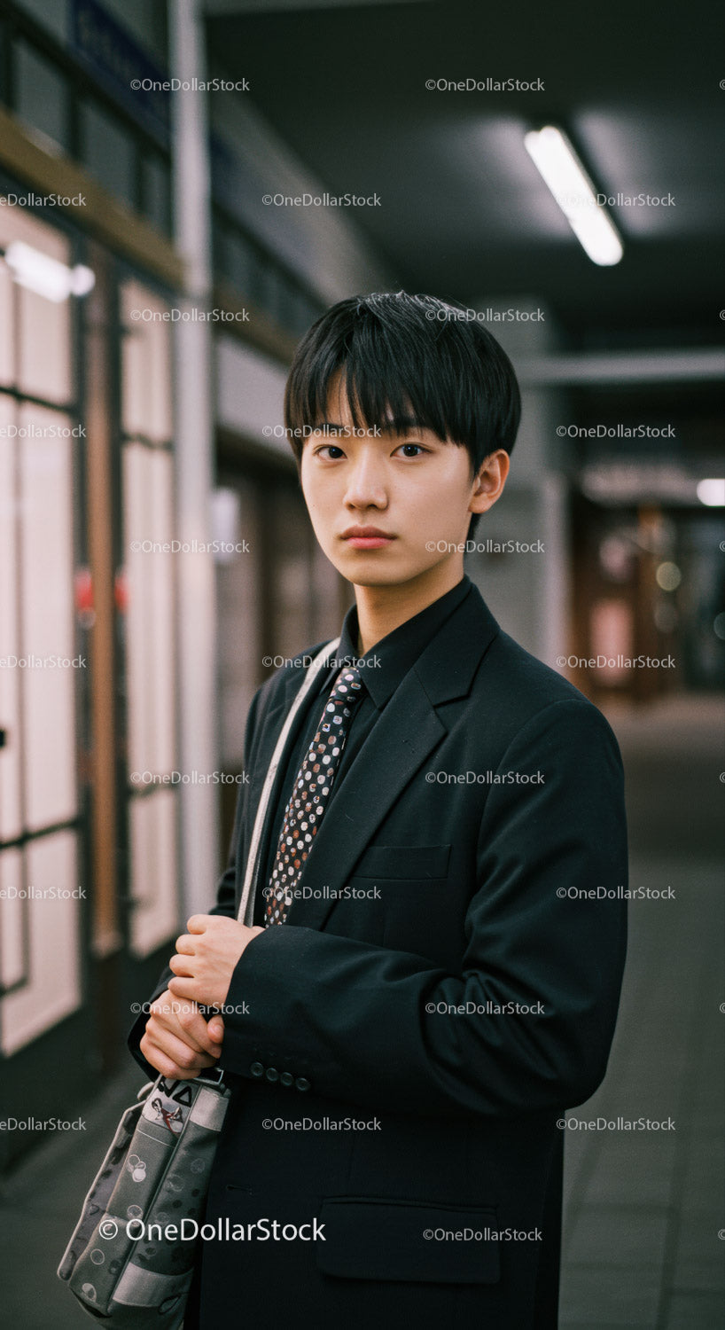 Young Man in Formal Suit Standing in Subway Station for Night Travel