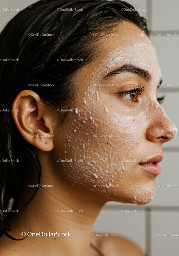 Close Up of Woman with Exfoliating Facial Mask