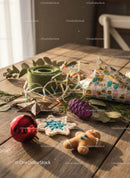 Cozy arrangement of festive Christmas decorations on wood
