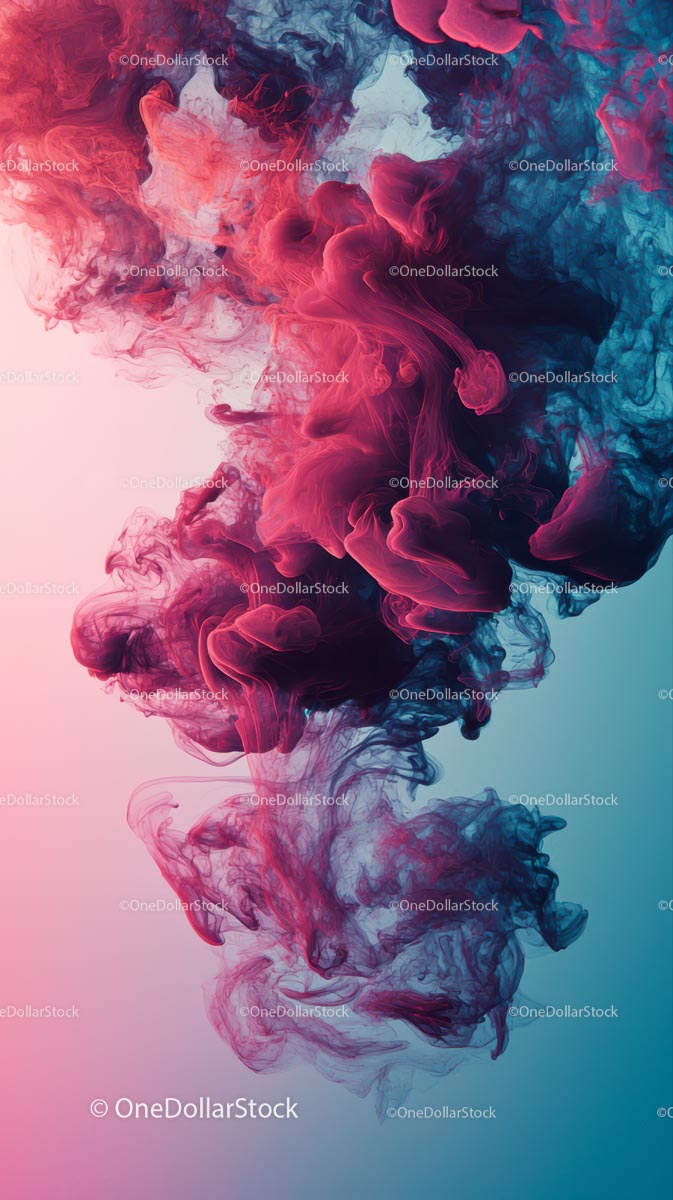 Vibrant Red and Blue Ink Swirling Abstract Art