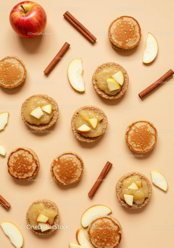 Mini Pancakes with Apple Sauce and Cinnamon Sticks
