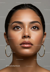 Beautiful Woman with Almond Eyes and Glossy Lips in Close-Up Portrait