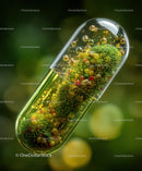 Close-up of Moss and Colorful Spheres in Glass Capsule for Scientific Study