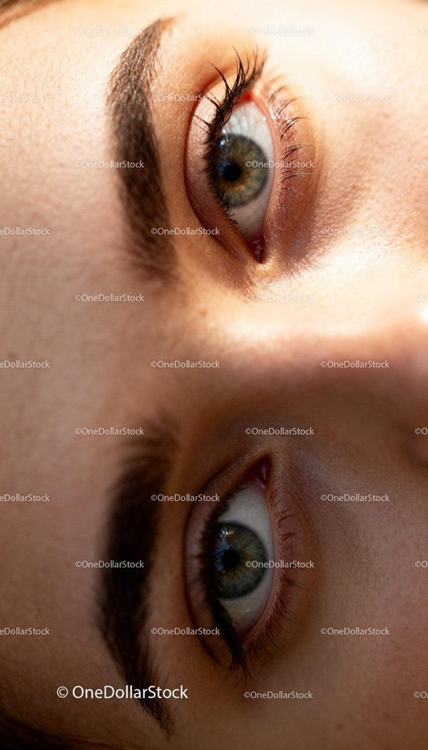 Close-up of calm blue eyes with natural light