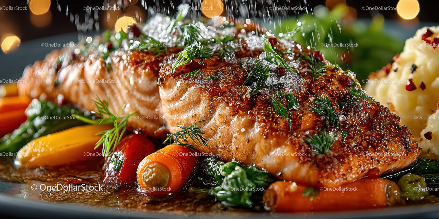 Gourmet Roasted Salmon with Vegetables and Mashed Potatoes