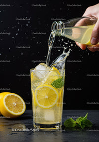 Refreshing Lemon Mint Sparkling Drink With Ice Cubes