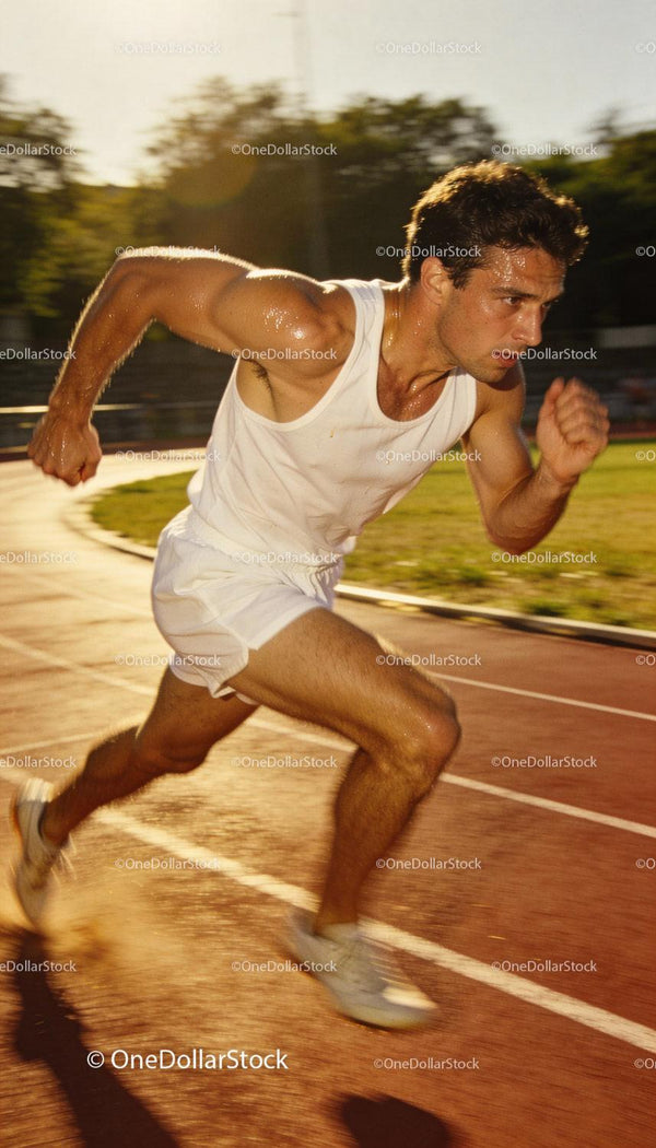 Determined sprinter powering off the starting line