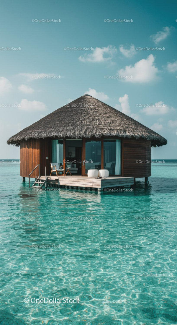 Luxurious Overwater Bungalow in Tropical Seascape with Modern Furniture