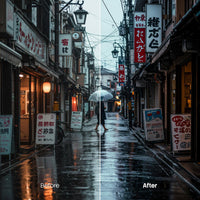 Before and after Cinematic Dark Streets LUT Pack effect