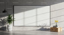Minimalist modern interior with blank wall art and plants