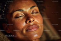 Close-up of a Relaxed African American Woman with Freckles and Closed Eyes