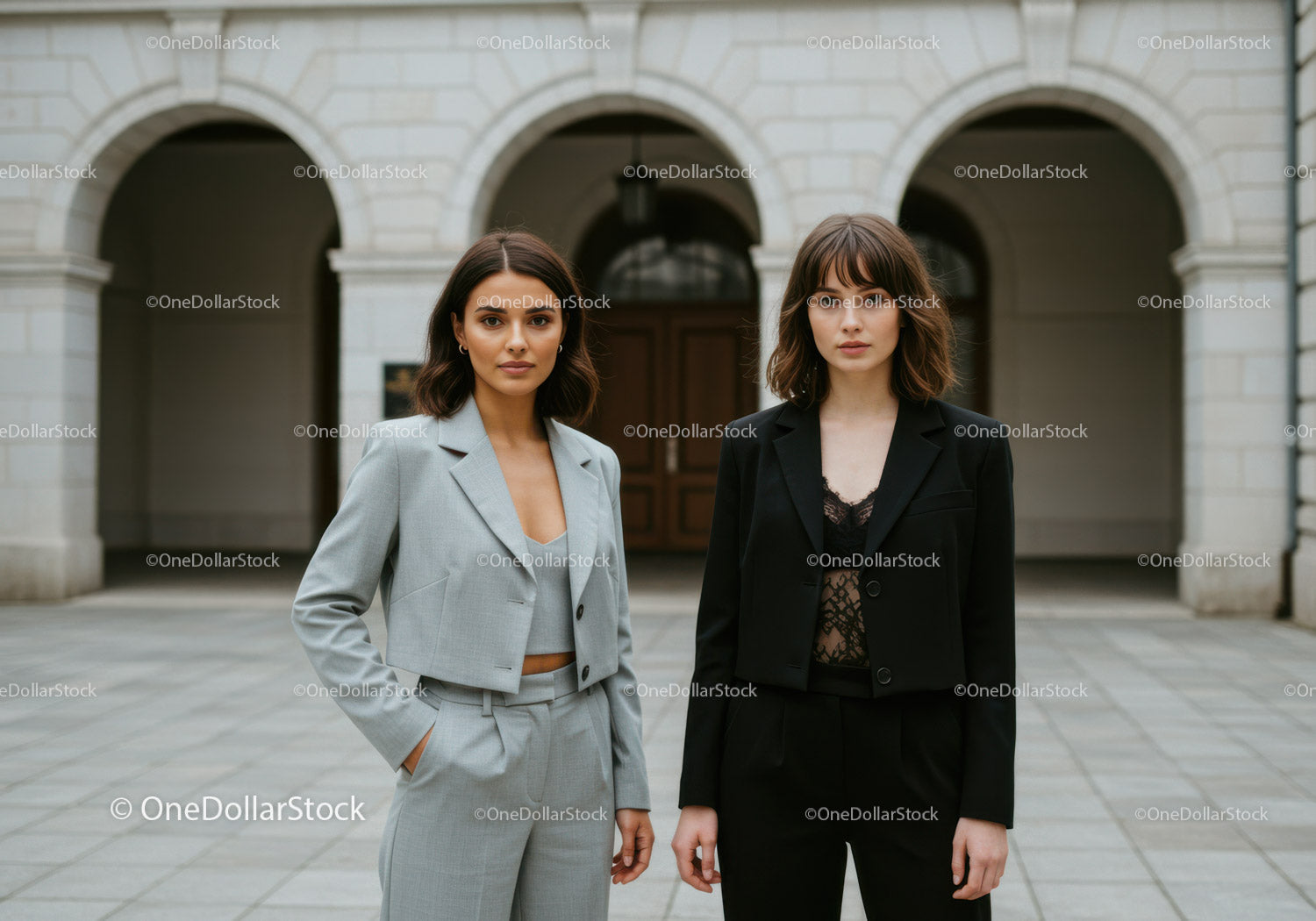 Stylish Business Women Walking Outdoors in City Environment