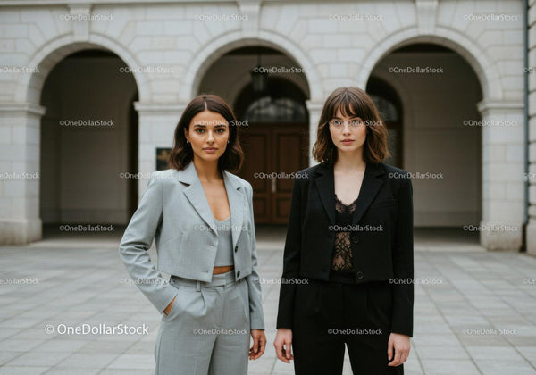 Stylowe Kobiety Biznesu Spacerujące na Zewnątrz w Miejskim Otoczeniu