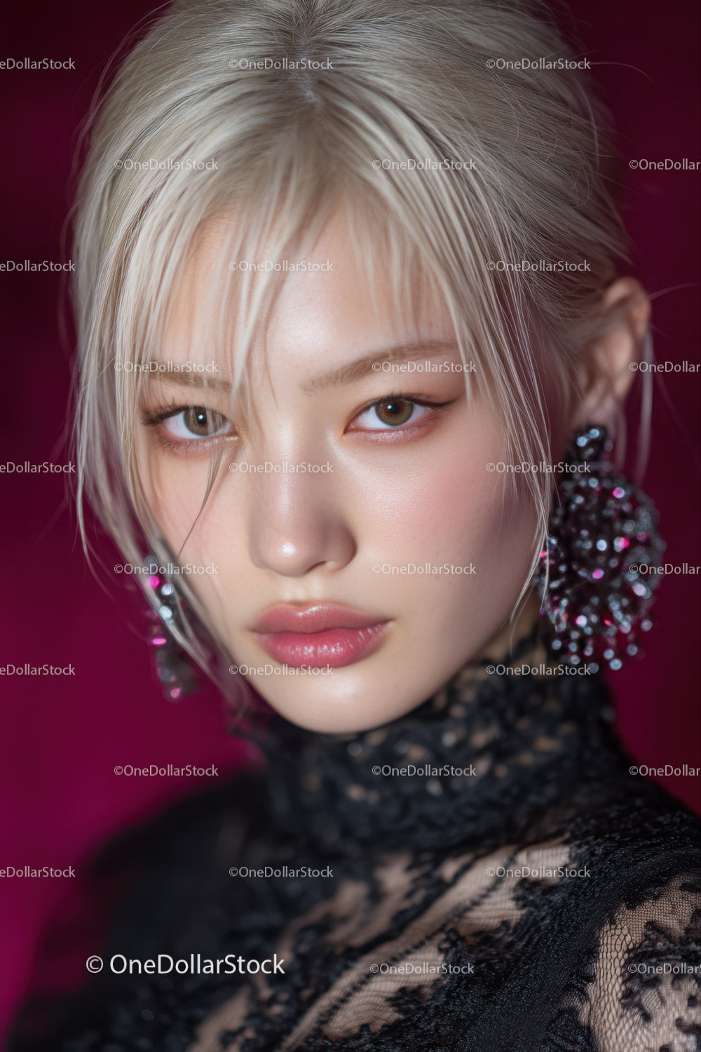 Fashion Portrait of Young Woman with Blonde Hair and Glamorous Makeup