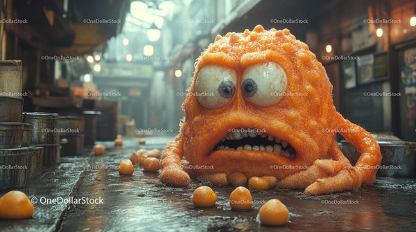 Orange Furry Creature With Wide Eyes On Floor