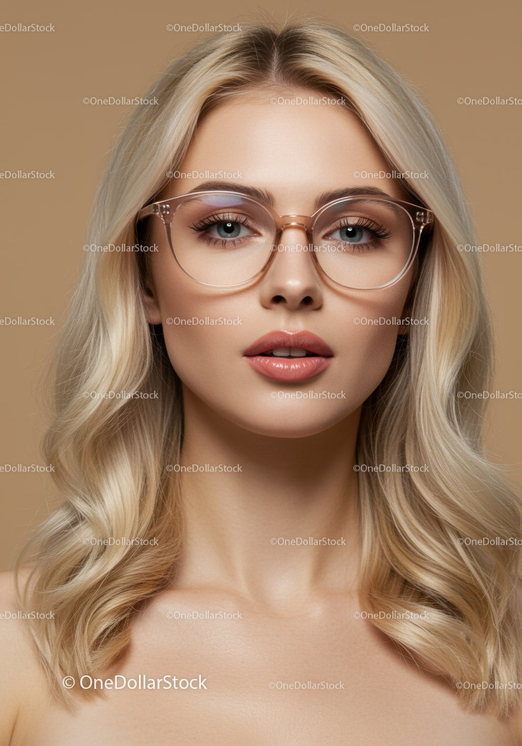 Fashionable Woman with Blonde Hair and Stylish Glasses Portrait