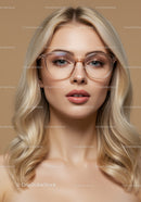 Fashionable Woman with Blonde Hair and Stylish Glasses Portrait