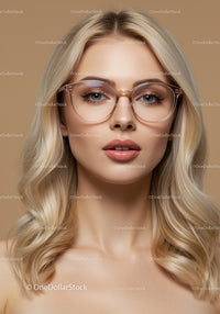 Fashionable Woman with Blonde Hair and Stylish Glasses Portrait