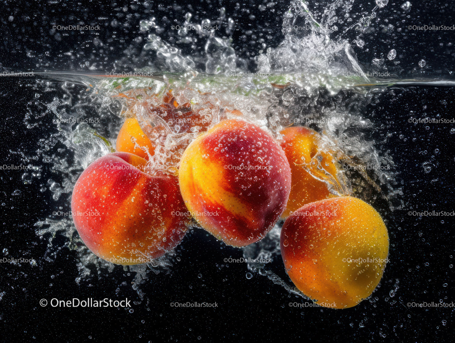 Juicy Peaches Splashing Into Water Creating Refreshing Scene