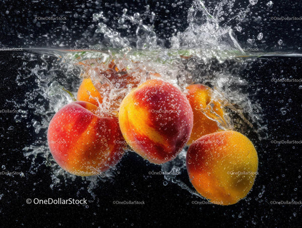Juicy Peaches Splashing Into Water Creating Refreshing Scene