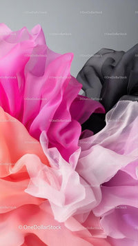 Close-Up of Colorful Tulle Fabric in Pink Black White shades