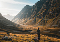 Majestic Mountain Valley with Hiker Exploring Scenic Wilderness