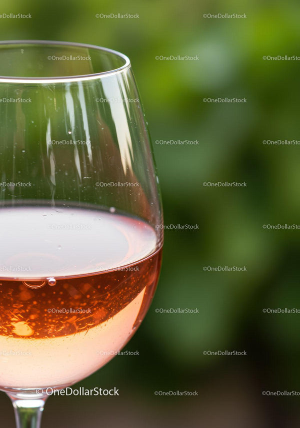 Close Up of Rosé Wine in Glass with Green Background