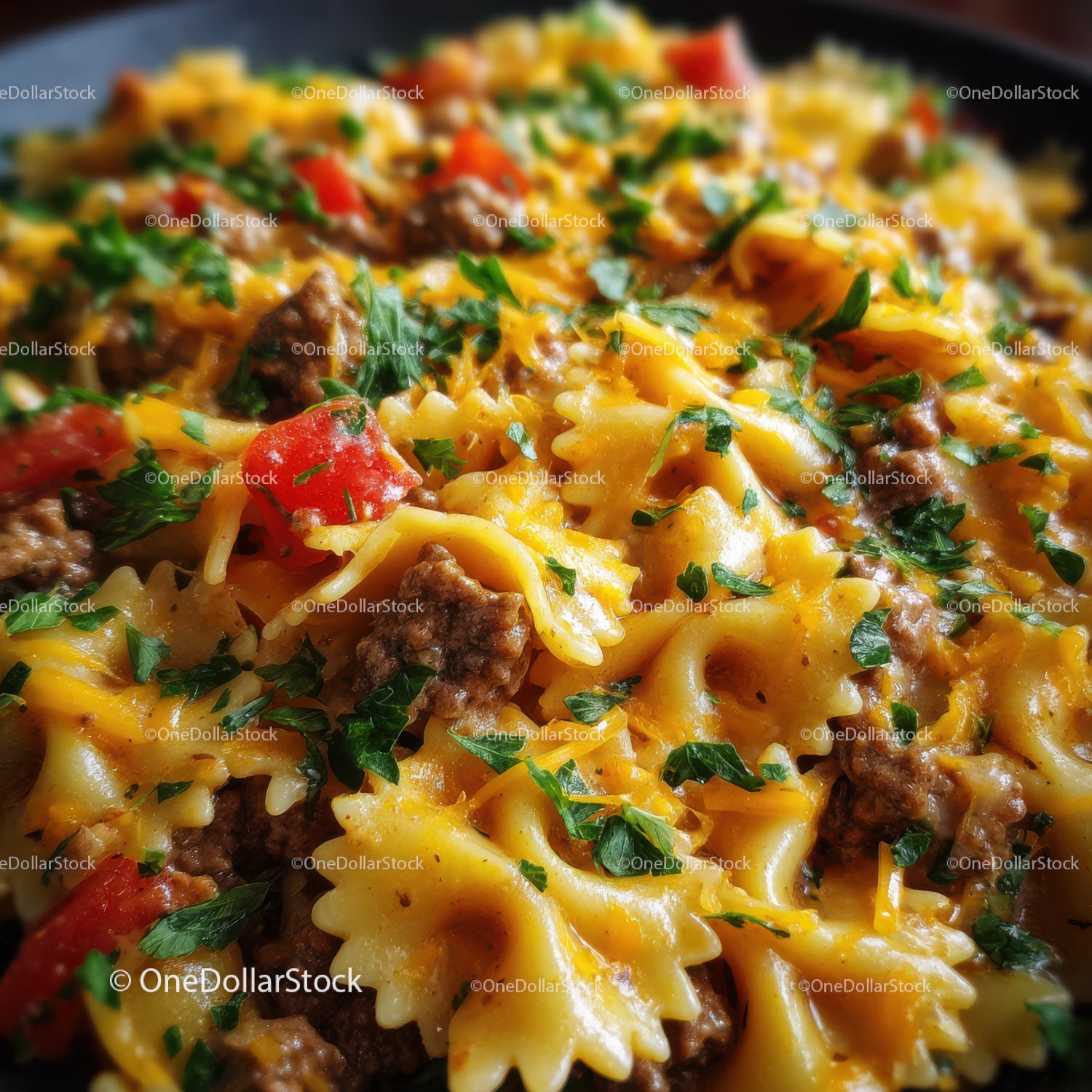 Cheesy Minced Meat Pasta with Cherry Tomatoes and Parsley
