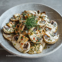 Fresh Garlic Butter Mushrooms with Parsley on White Bowl