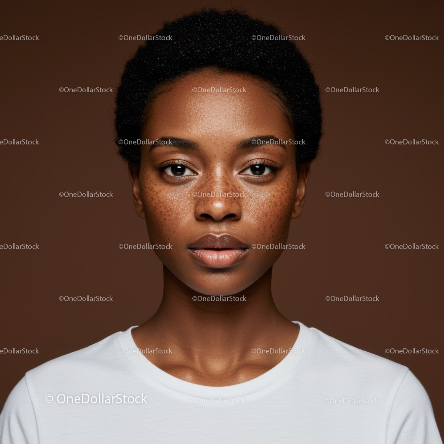 Portrait of Black Woman with Freckles and Natural Beauty