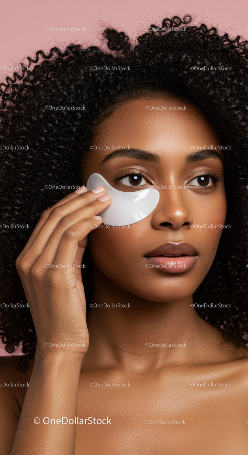 Woman Applying Under Eye Mask for Relaxing Skin Care Treatment