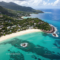 Tropical Island with Lush Greenery and Blue Ocean Water