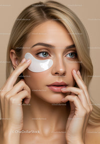Young Woman Applying Under-Eye Patch for Skin Care and Beauty